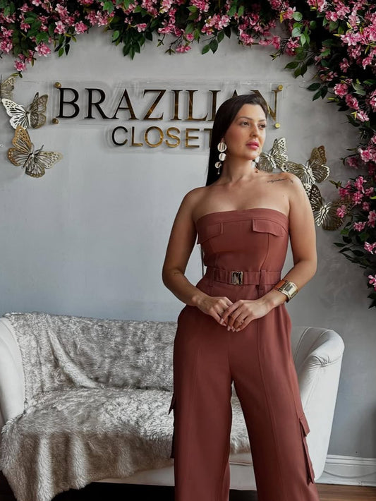 Brown Strapless , Wide leg Jumper